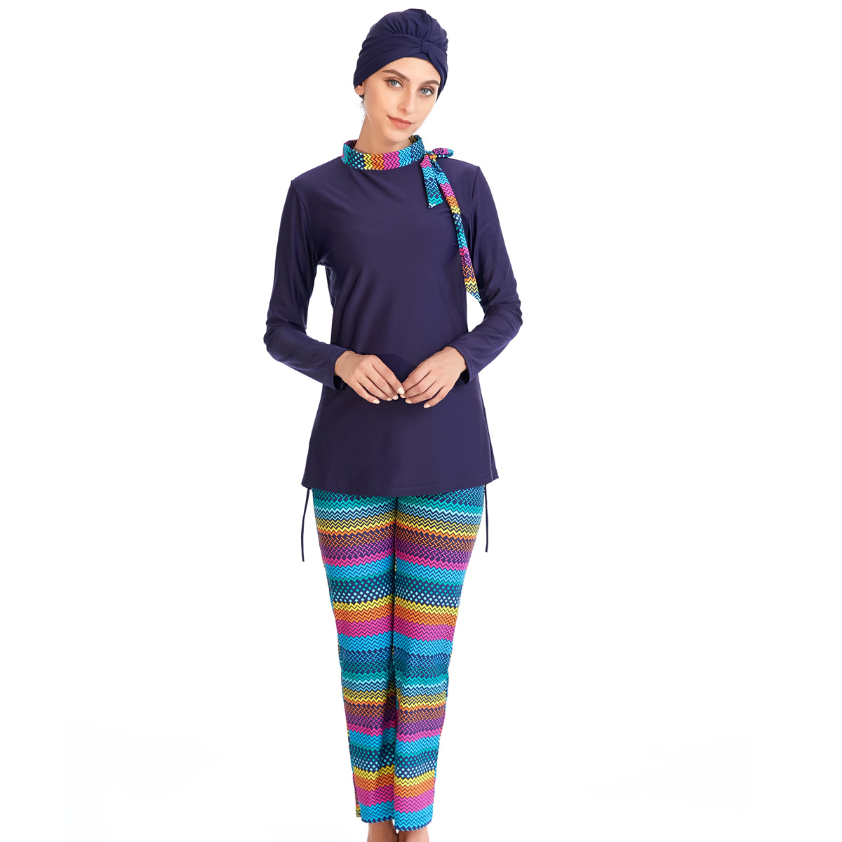 Burkinis Muslim Swimwear Modest swim wear women Swimsuit Patchwork Long Sleeve Islamic Swimsuit hijab: Multicolor / XXXL