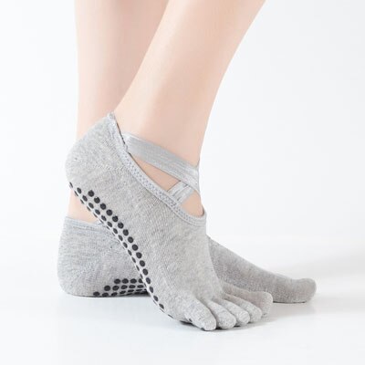 Nieuw Type Van Antislip Katoen Vrouw Sport Sokken Ballet Halter Yoga Vrouwelijke Vijf Vinger Sokken Zweet-Absorberende yoga Sokken SKC008: light gray