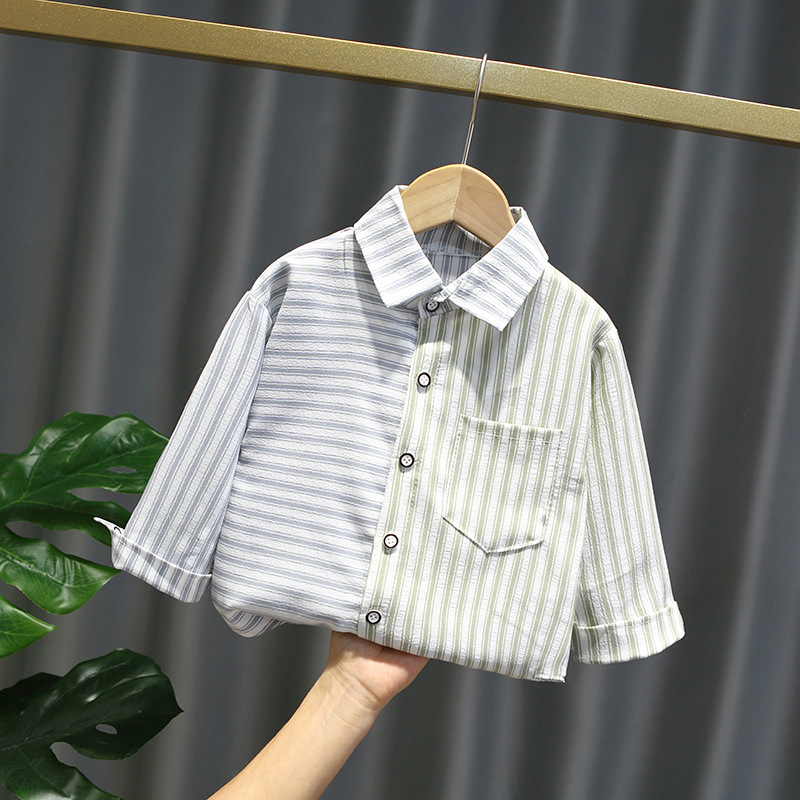 New Boys&#39; Shirt Spring and Autumn Children&#39;s Cotton Long Sleeved Shirt Comfortable Children&#39;s Clothes: Baby blue / 80 Height70-80cm