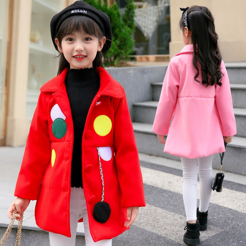 Mädchen Wollmantel - Geometrisches aufbringen - Langarm - Umlegekragen - Herbst/Winter Kinderkleidung