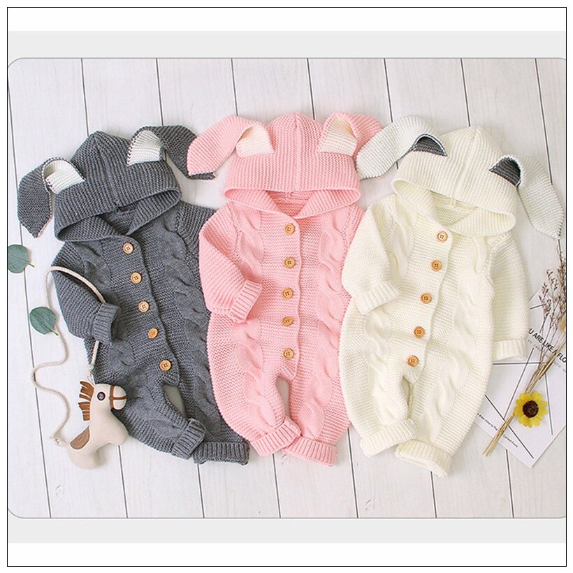 Baby Pasgeboren Trui Soild Lange Mouwen Winter Herfst Wol Warme Romper 0-24 Maanden Baby Jongen Meisje Outfits Gebreide hooded Kleding