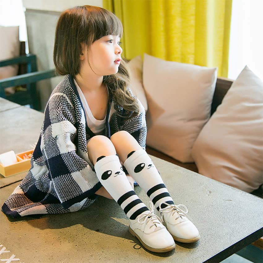 Mädchen Kinder Jungen Socken Lange Für Kinder Nette Baumwolle Knie Hohe Schule Panda Socke Mädchen Frühling Herbst Solide Weiß Schwarz bär Socken