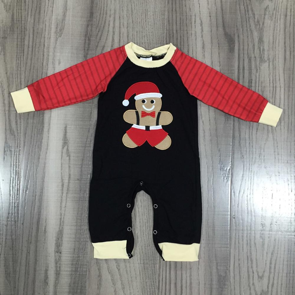 Girlymax kerst winter jumpsuit babyjongens peperkoekman rode streep boutique kleding baby katoenen romper peuter patch