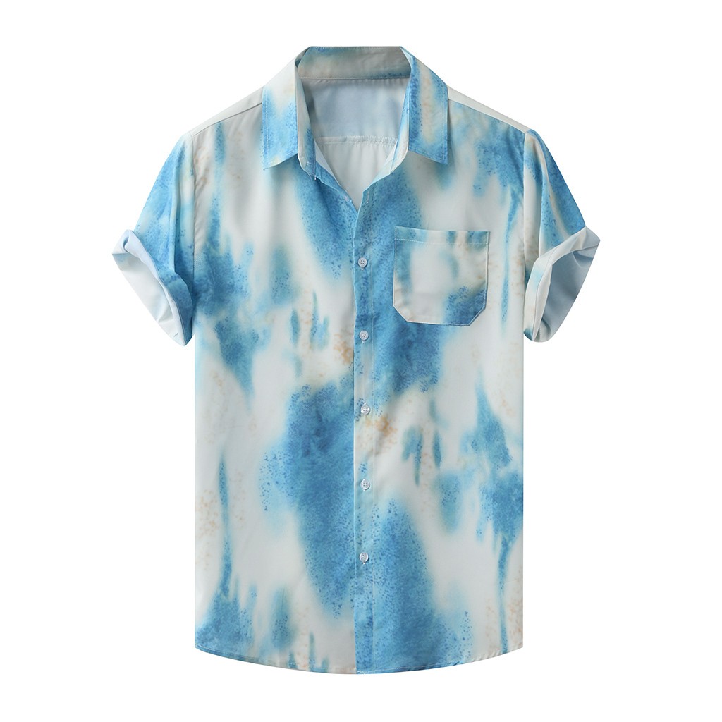 Summer Tie dye Men's Shirt Casual Turn-down Collar Brand Tops Long Sleeve Hawaiian Shirts Men Camisa Plus Size: XL