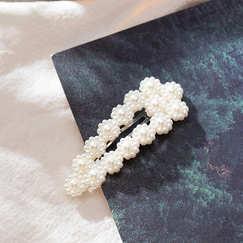 Barrette à cheveux en Imitation de perles pour femmes, épingles à cheveux de Style doux en alliage BB, accessoires pour cheveux pour filles et femmes: WHITE