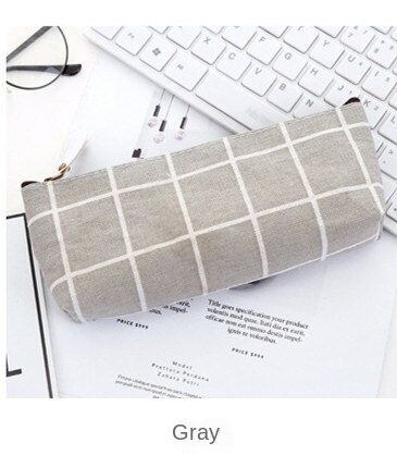 Briefpapier gestreepte canvas etui school etui eenvoudig raster schrijf etui kantoorbenodigdheden etui studenten potloden: Grijs
