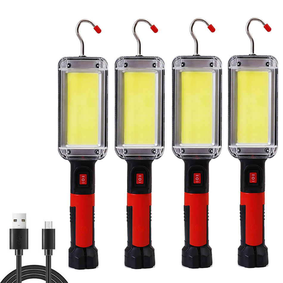 1/2/4 stk. usb genopladelig cob arbejdslampe bærbar led lommelygte 18650 justerbare vandtætte magnetiske krogklemmer campinglanterne: -en / Hvid