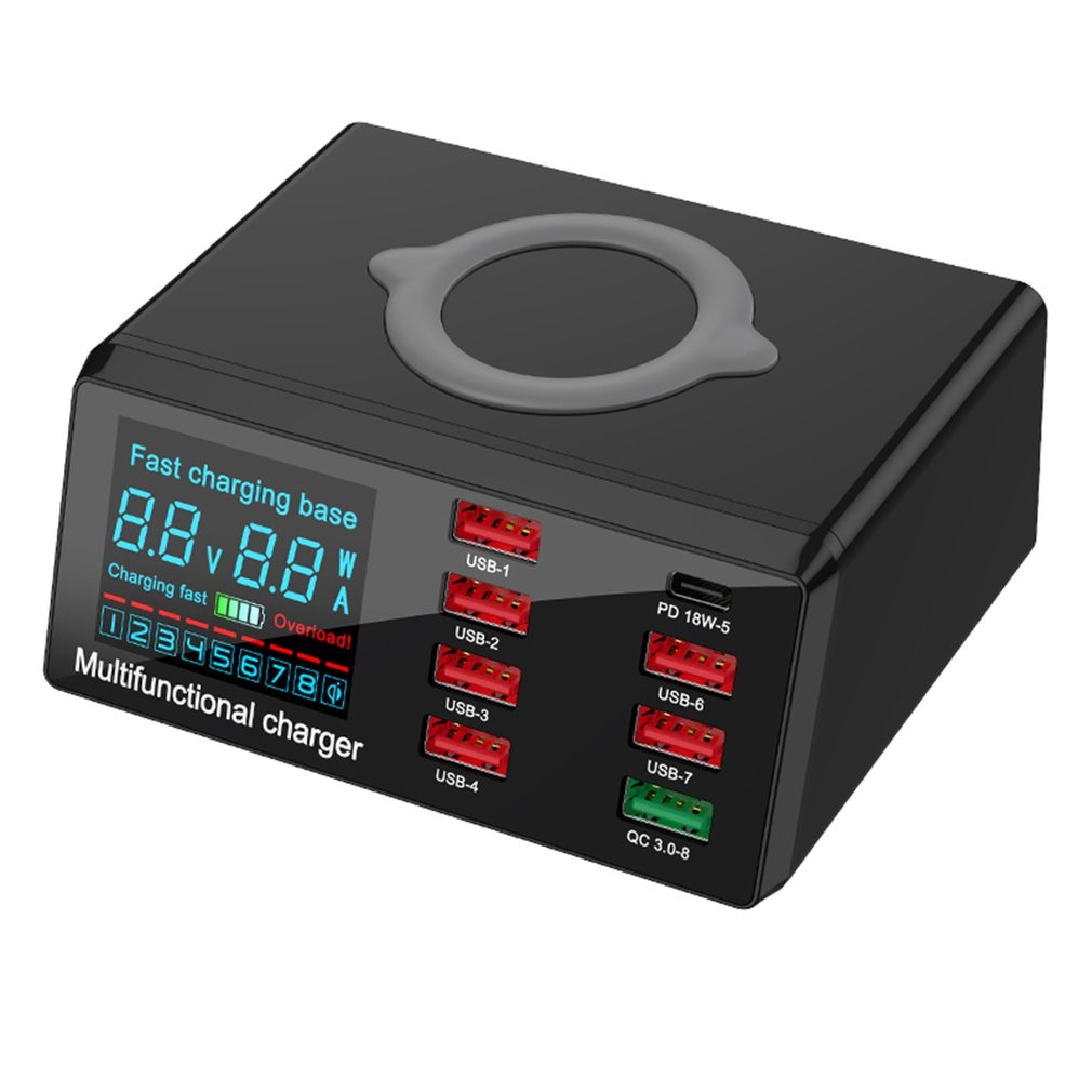 100W PD QC 3,0 Schnell Ladegerät 8 Ports Smart USB Digital Display Lade Dock Station Qi Drahtlose Schnelle Ladegerät für iPhone Samsung: Default Title