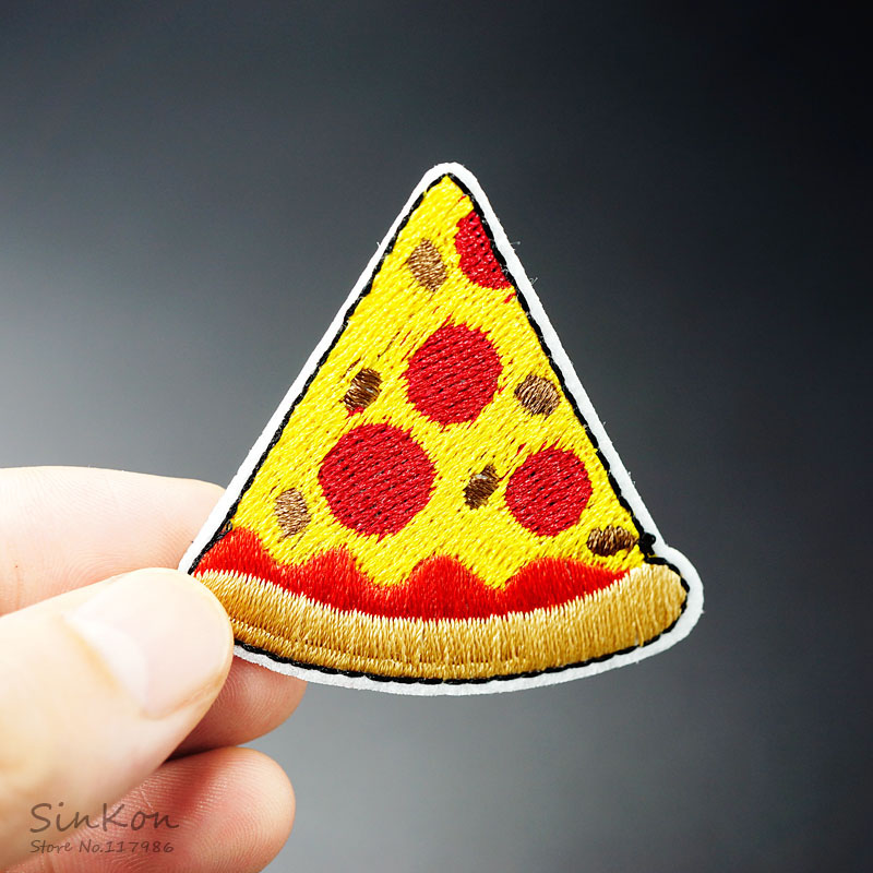 1Pcs Pizza (Size:5.1X5.1 Cm) diy Doek Badges Geborduurde Applique Naaien Patch Kleding Stickers Kleding Kledingstuk Accessoires