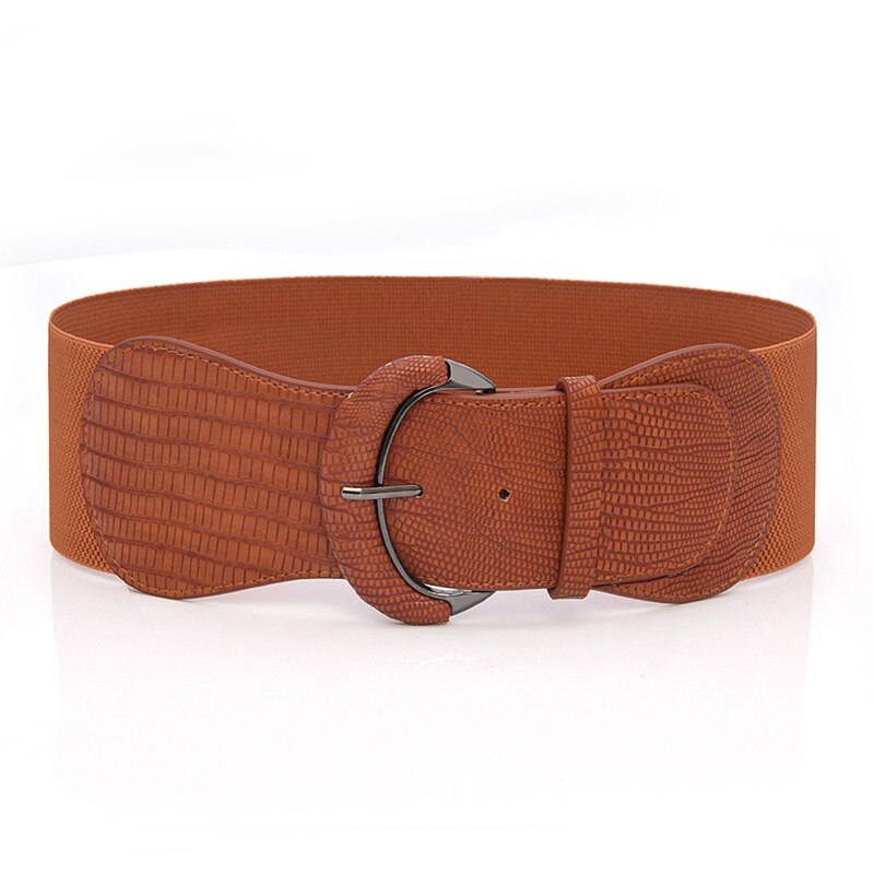 Cinturón elástico de cintura ancha para mujer, cinturón de nailon negro y rojo, corsé con hebilla de gancho: brown