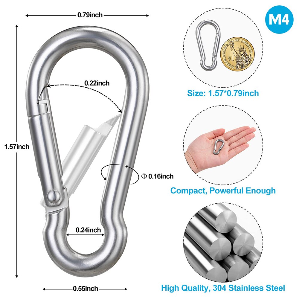 10PCS Stainless Steel Carabiners Clips 1.57 Inch Small Caribeaner Spring Snap Hooks Heavy Duty Keychain Clip Qick Link for Keys
