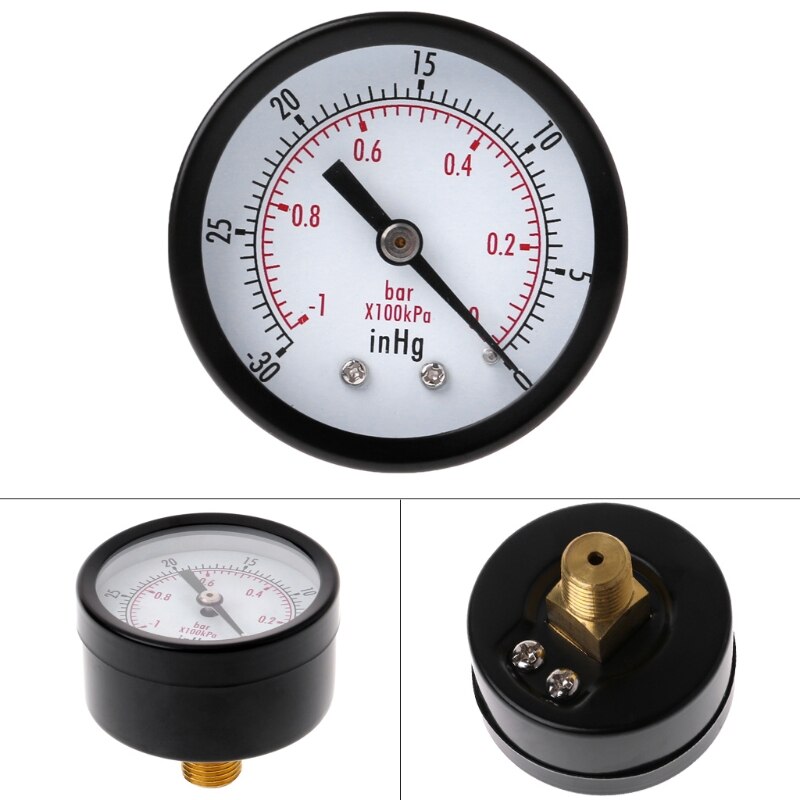 Mini Air Vacuum Pressure Gauge 50mm Pressure Meter -1bar -30inHg 1/4" Back Mount G88A