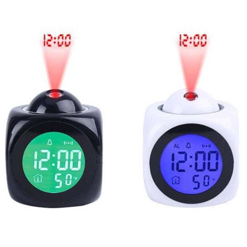 1PC Digital Alarm Clock Talking Voice Prompt Projection Snooze Popular Thermometer LED Display Time Multifunction