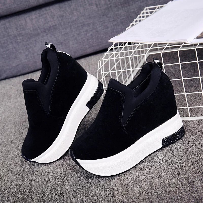 Women Wedge Platform Shoes High Heel sneakers Casual Red Breathable Height Increaseing Canvas Shoes Woman Sneakers