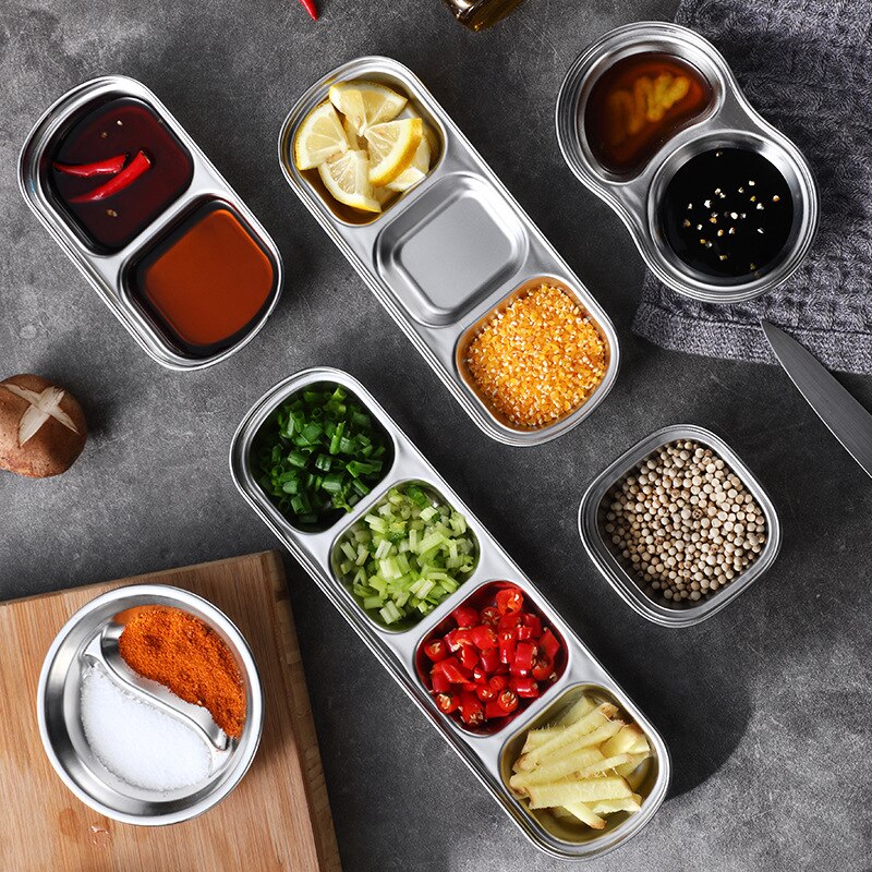 Japanese And Korean Stainless Steel Double Layer Multiple Sizes Plate Flavor Dish Dip