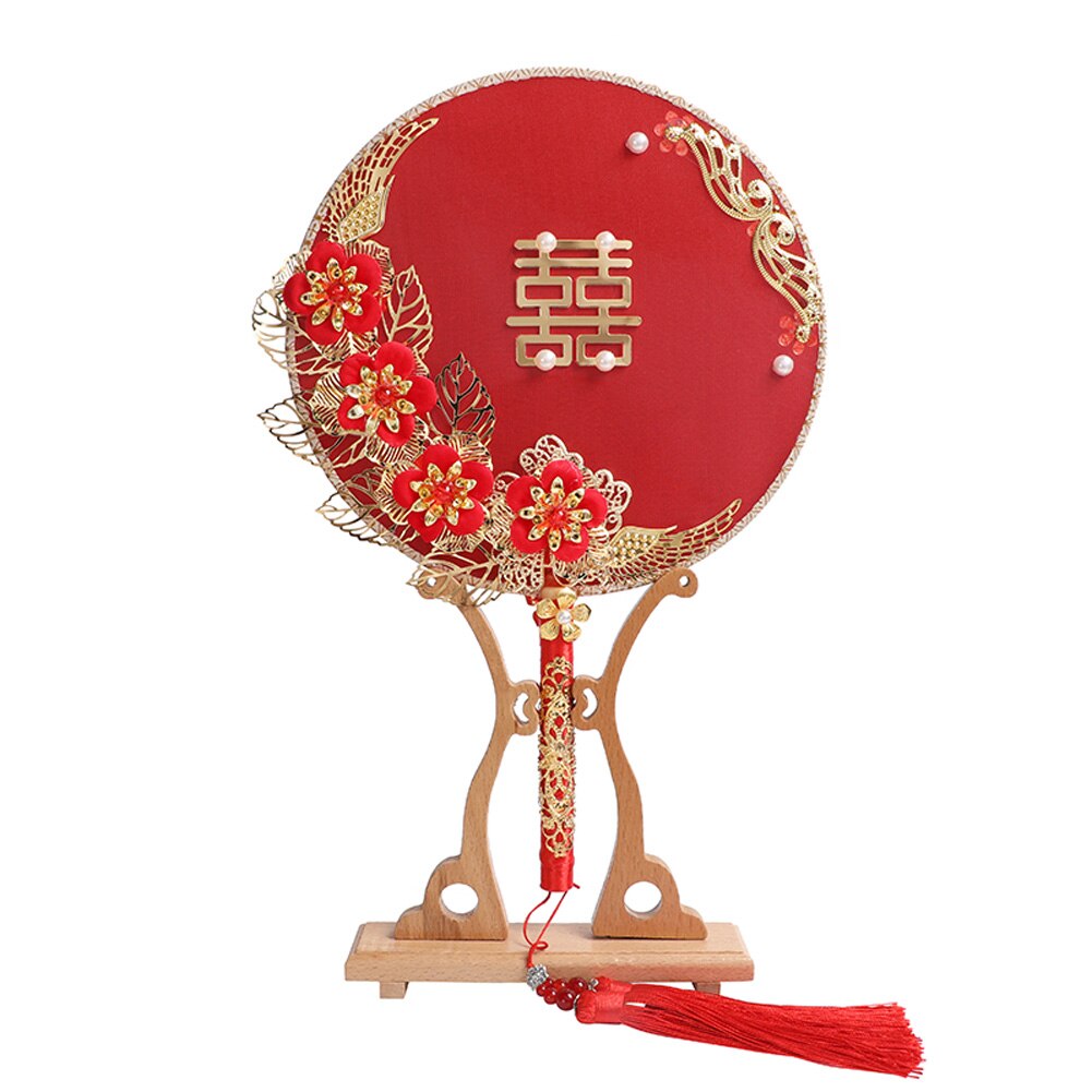 Éventail rond chinois éventail Vintage rouge | Ventilateur à la main chinois rond, éventail rouge avec pompon, décoration de fête de mariage et de mariée, poudard: 2
