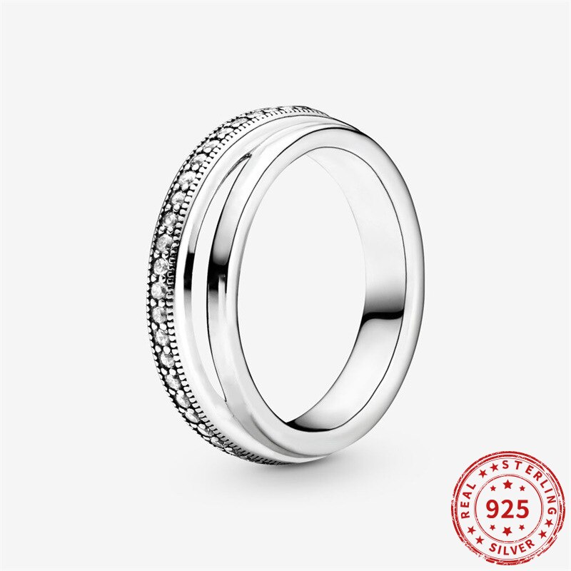 Real 925 Sterling Zilver Triple Band Pave Ring Ring Prinses Wishbone Crystal Ringen Voor Vrouwen Wedding Party Sieraden