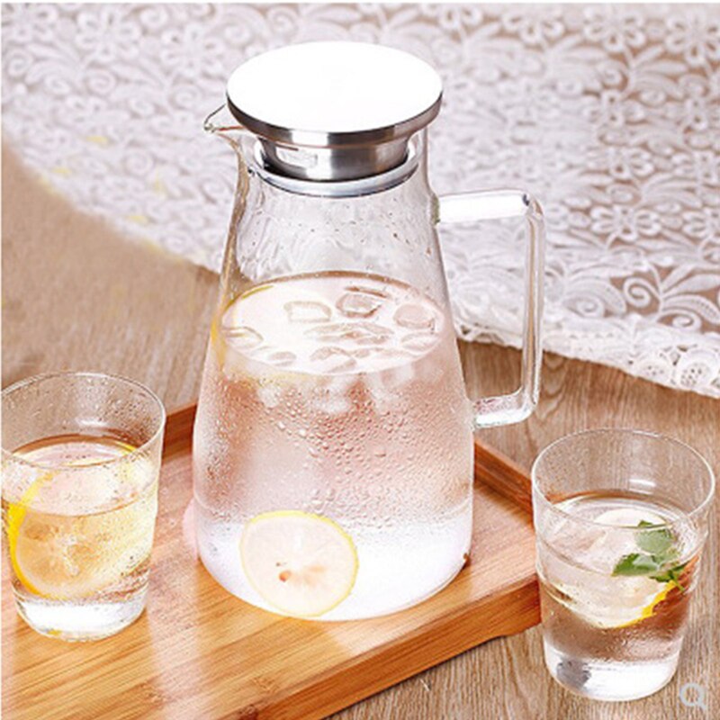Borosilicate Glass Pitcher with Handle, Heat Resistant Water Carafe with Stainless Steel Lid, 1500ml/1800ml Teapot Kettle