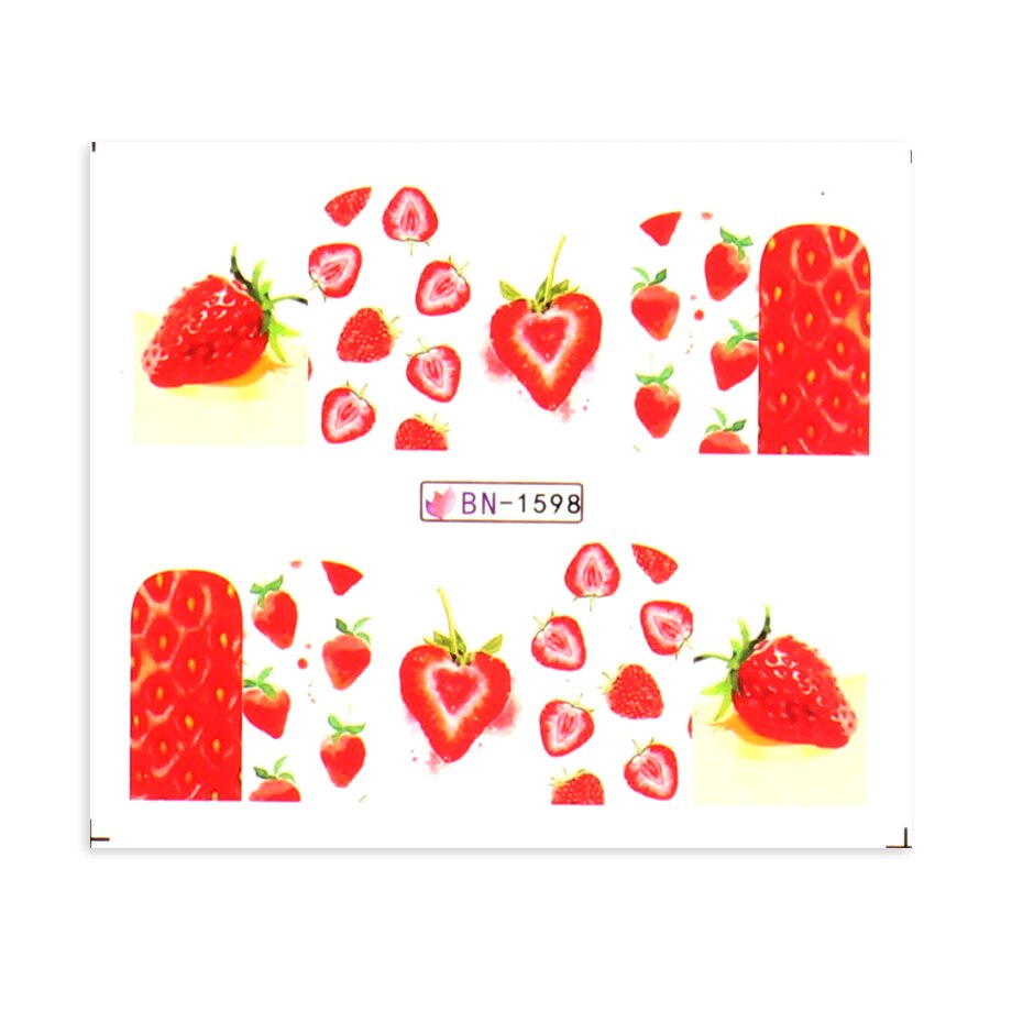 Sommer vand nail art klistermærker frugt med edderkoppe linjer transfer decals kiwi citron avocado manicure skyder bebn 1597-1608-1: Bn -1598