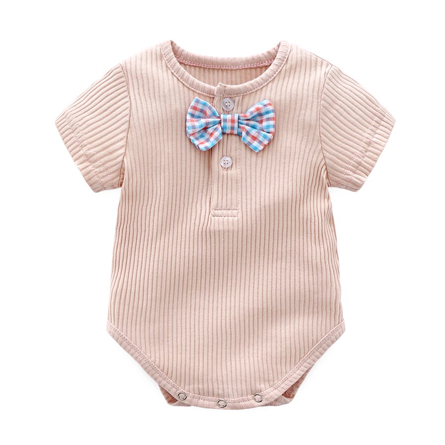Cathery zomer baby jongens bodysuit heer schattige strik babykleding jongen katoenen korte mouwen baby jongens kleding body: A / 18m