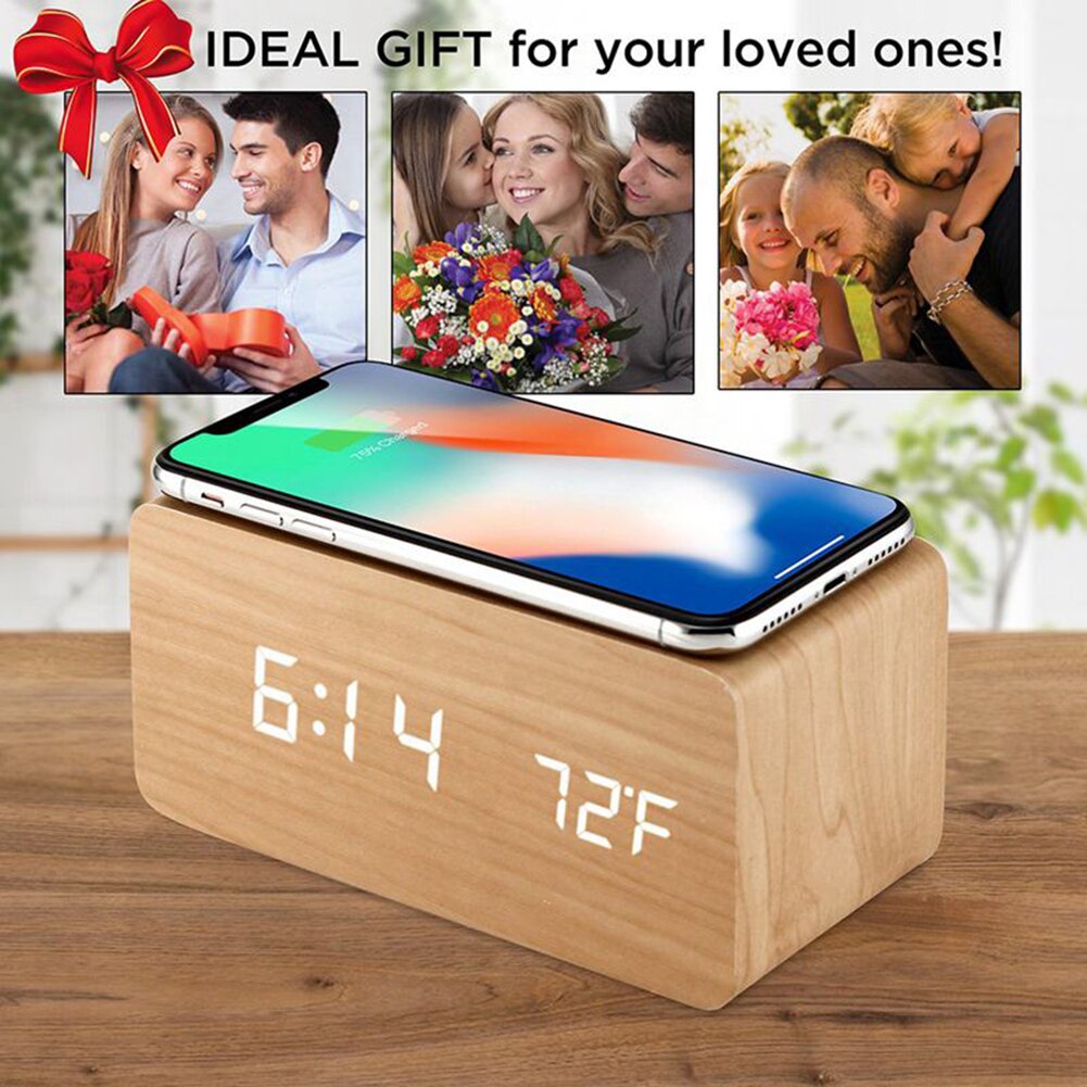 LED Wooden Alarm Clock Watch Table Voice Control D... – Grandado