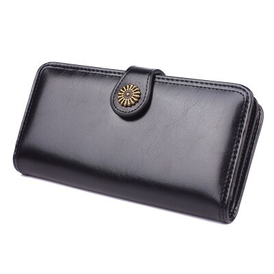 ¡Novedad de ! Cartera de piel encerada para mujer, monederos femeninos de gran capacidad, monedero con cremallera, Cartera de mano larga para mujer, tarjetero: 10