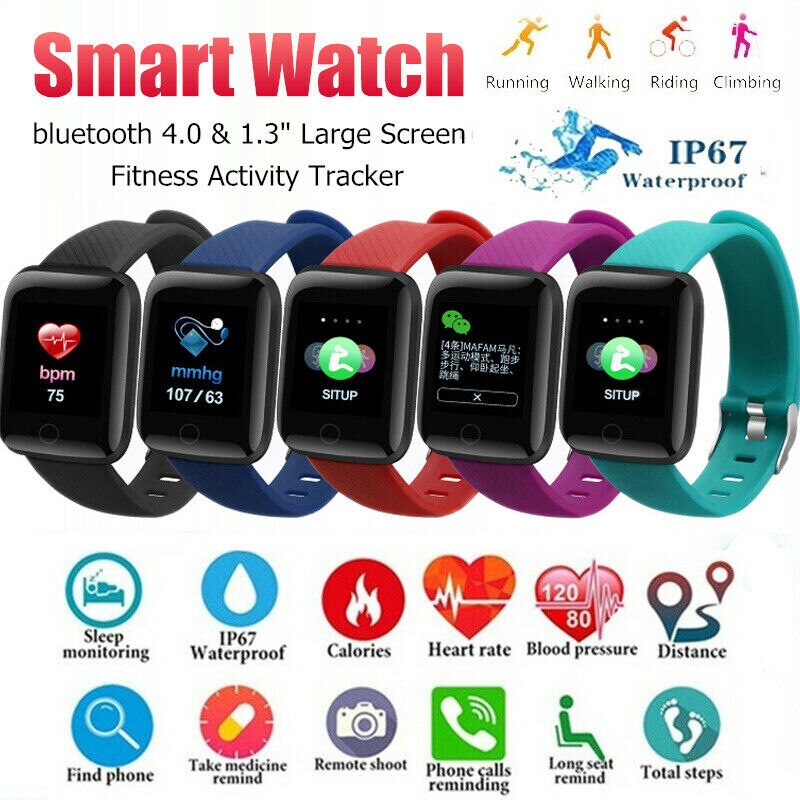 116 Plus Smart Armband Horloge Bluetooth 4.2 Smart Horloge Hartslag & Zuurstof Bloeddruk Sport Fitness Tracker