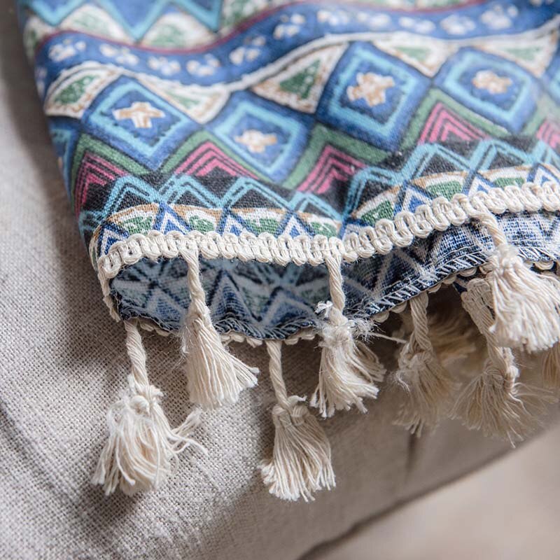 Boho Ethnic Curtains For Living Room Bedroom French Window Bay Window Screen Cotton Linen Tassel Curtain Cortinas para la sala