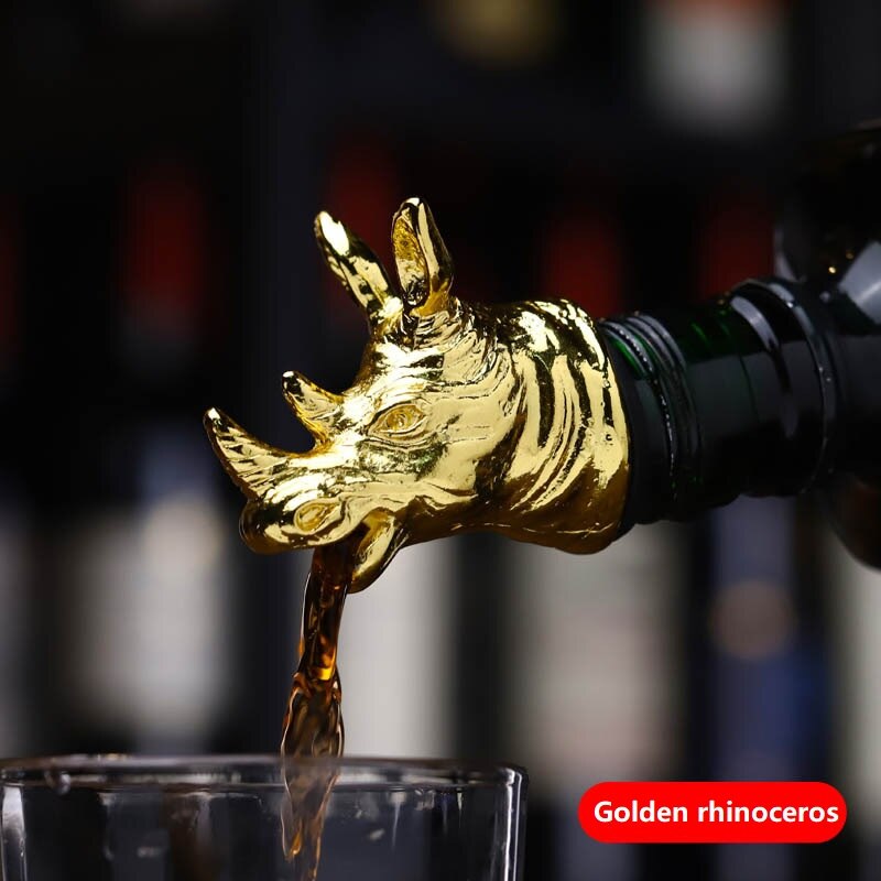 Zinc Alloy Deer Stag Head Wine Pourer Unique Wine Bottle Stoppers Wine Aerators Bar Tools Get Together: Golden rhinoceros