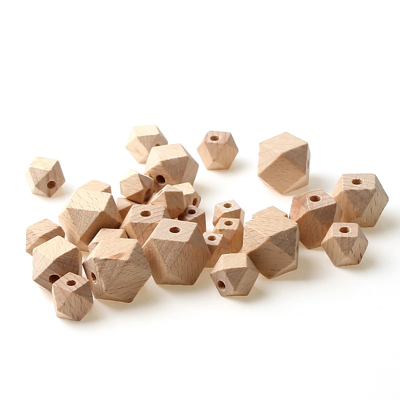 Pick 10/12/14/16/18/20mm Natural Beech Wood Geometric Unfinished Wooden Spacer Beads Jewelry Making For Baby Smooth Teething