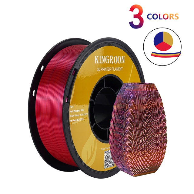 KINGROON-filamento de seda PLA de coextrusión tricolor, carrete de 1,75mm, 1KG (2,2 libras), plástico PLA de Triple color para impresora 3D y bolígrafo 3D: YELLOW