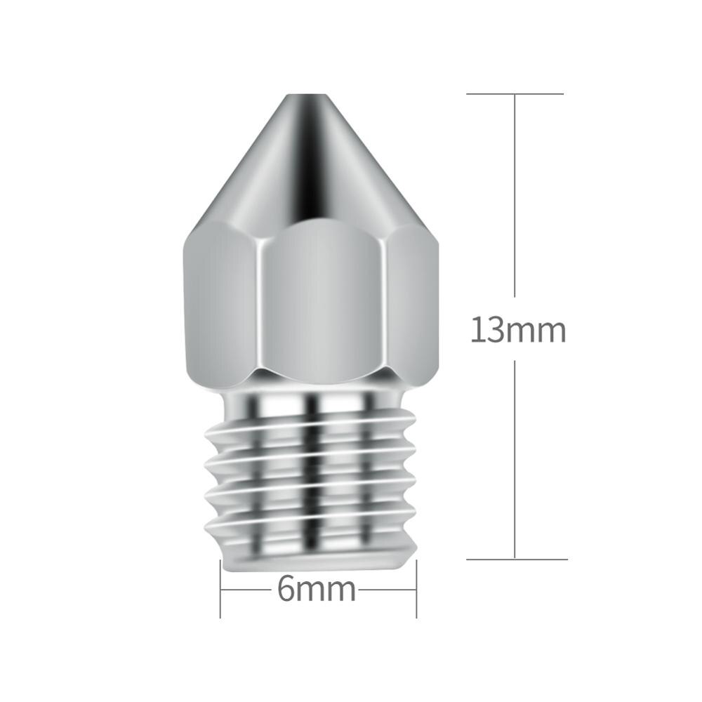 6 pçs/lote 3D Printer Bicos de Aço Inoxidável Tamanho 0.4 milímetros Para 1.75 milímetros Extrusora Da Cabeça de Impressão Do Bico de Bronze MK8 Makerbot