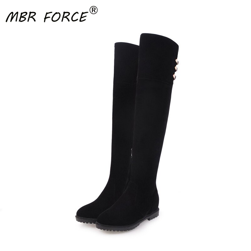 MBR FORCE automne et hiver en cuir PU sur le genou bottes classique simple noir plat femmes bottes