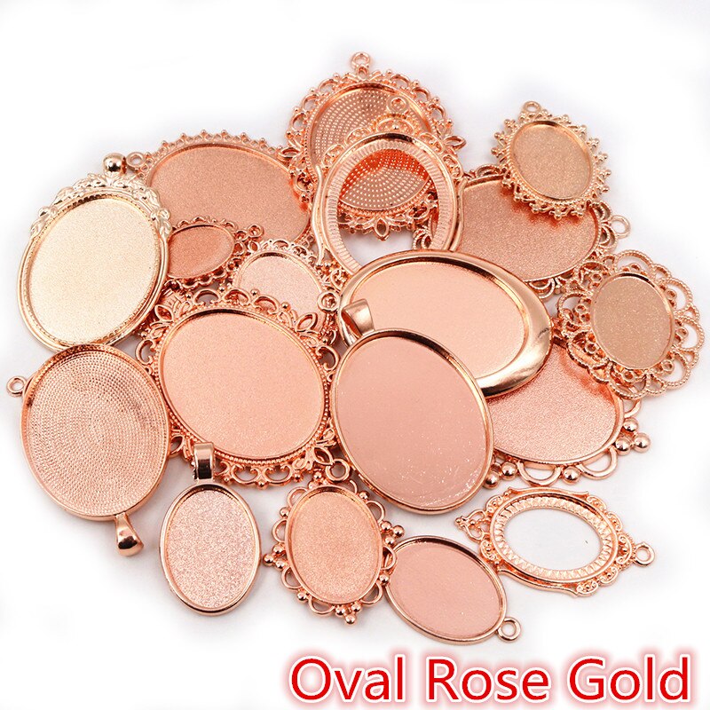 30 Gramm Mix Styles Antike Bronze Versilberte Zinklegierung Anhänger Blank Cameo Cabochon Base Setting Lünetten Schmuck Zubehör: Oval Rose Gold