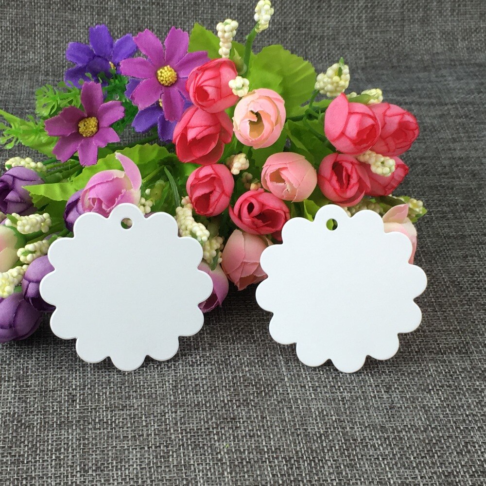 200 unids/lote de 6x6cm, manualidades de papel con forma de flor, etiquetas de tarjetas de flores de de papel blanco/marrón para decoración de bodas, tarjetas DIY