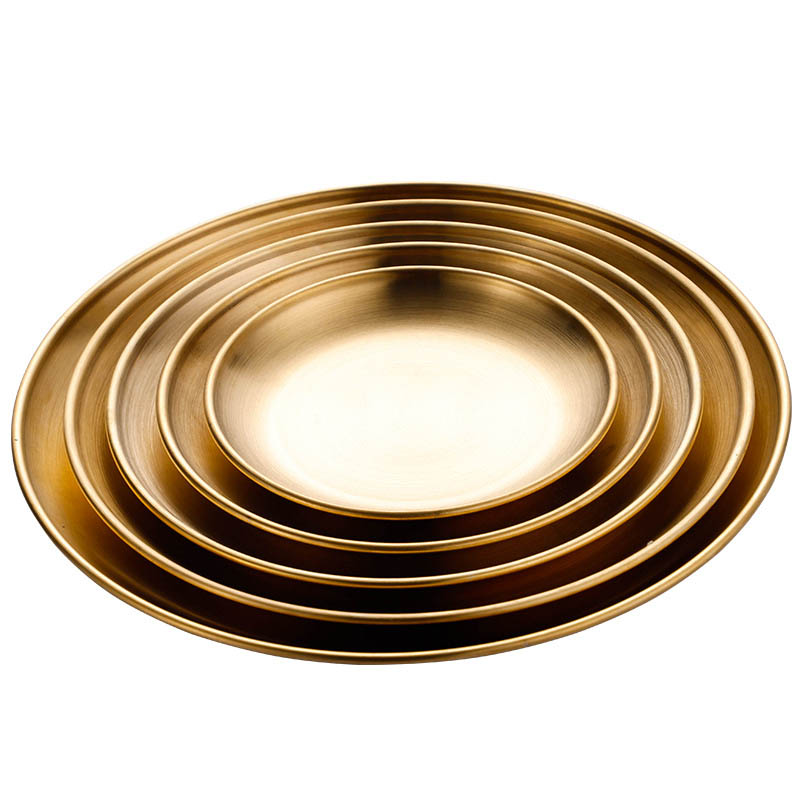 4 stücke Weihnachten Geschirr Gold überzogene Runde Gerichte Rabatt Nachtisch Obst Platte edelstahl Geschirr Salat Brot Snack Utensil