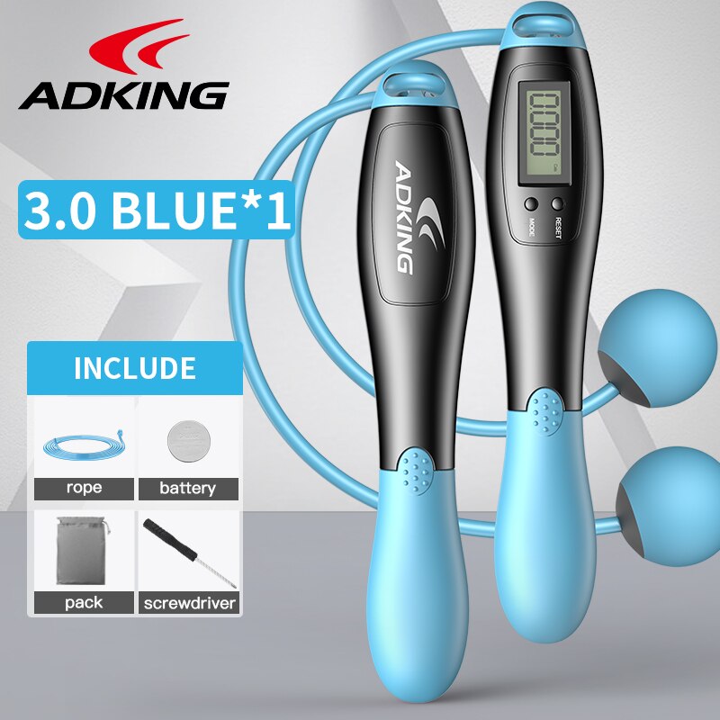ADKING digital smart jump rope with accurate counter timer skipping rope for speed training body building non-slip wight loss: 3.0 ball blue 200g