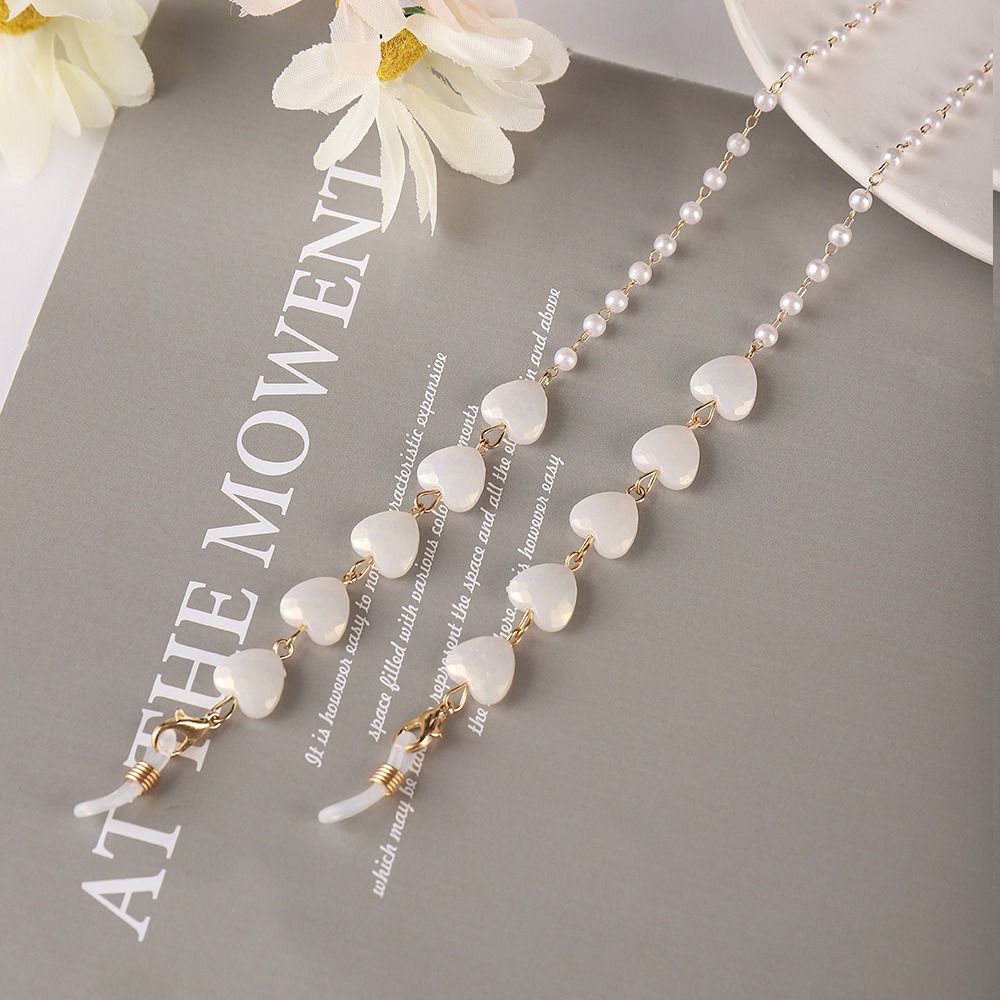 Heart Shape Imitation Pearl Eyeglasses Lanyard Glasses Chain Beaded Chain Reading Spectacles Holder Eyewear Accessories: GRAY