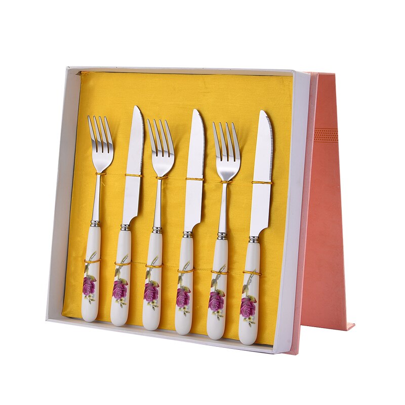 Køkkenknive sæt mad service husholdnings bøf gaffel komplet sæt rustfrit stål bestik gaffel ske kniv boks sæt: Sæt b