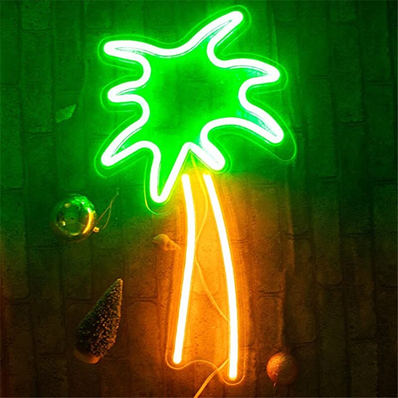 Neon Green Coconut Tree Led Neon Sign Light Party Wedding Decorations Kids Room Night Lamp Home Wall Decor Bar