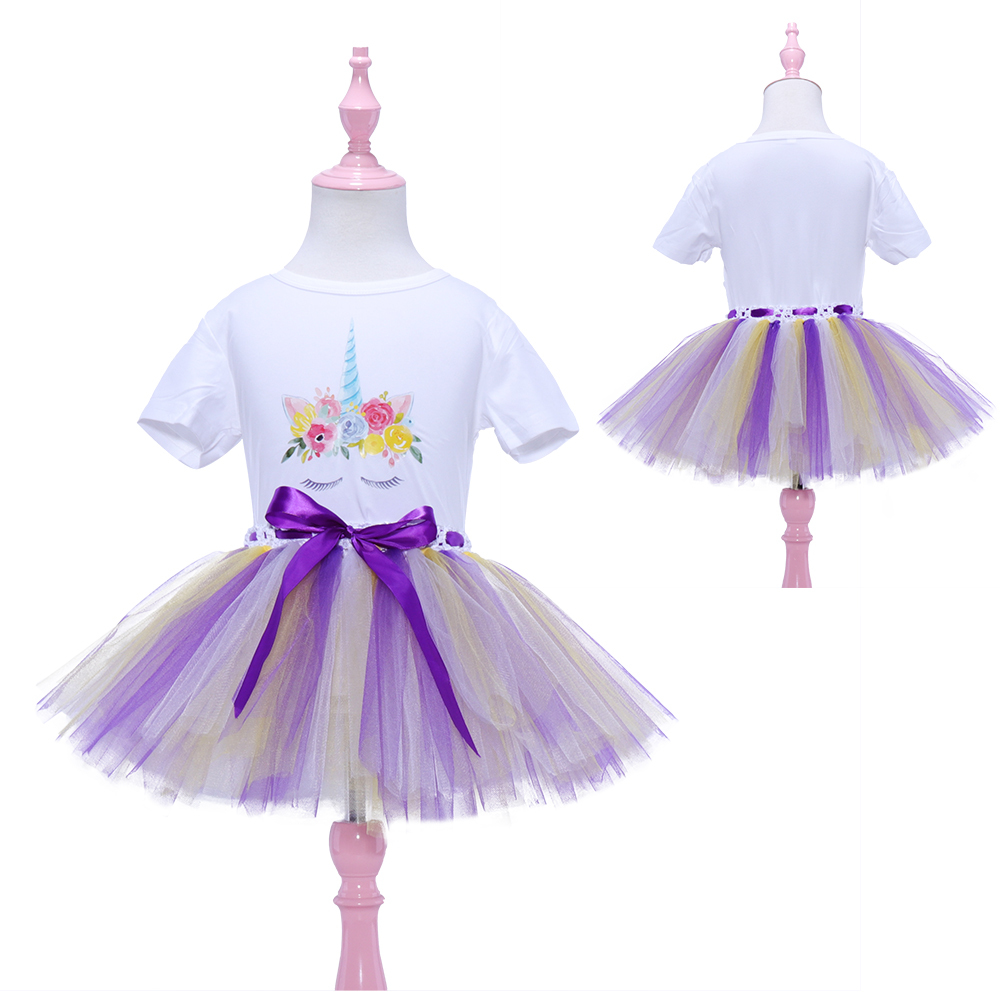 Lampa błyskowa sprzedaż puszysta krótka spódniczka dziewczyna dzieci Tutus krótka spódniczka dla dziewczynek tiulowa spódnica tutu dziewczyna jednorożec biała koszula spódnica letnia Tutus: MULTI / 4 Years