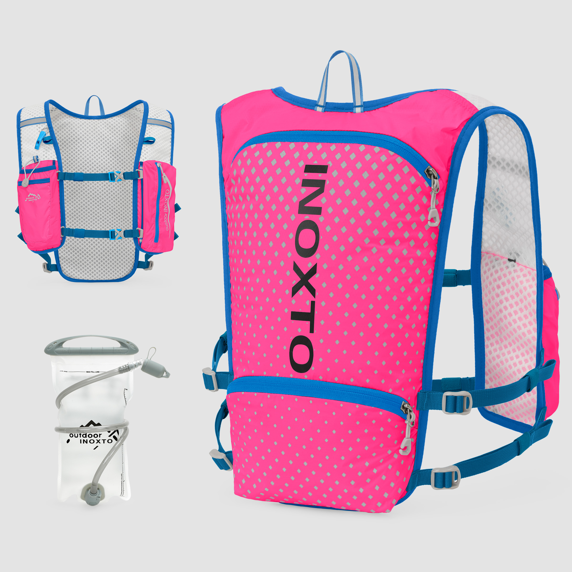 Reflektierende Weste für Damen und Herren, verstellbarer Brustgurt, Lauf-Trinkweste, leichter reflektierender Trinkrucksack: Fuchsie