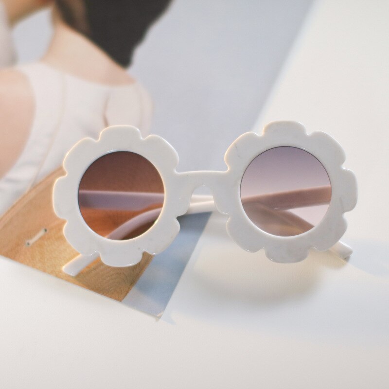Gafas de sol redondas con flores para niños y niñas, anteojos de sol infantiles de de , de estilo Vintage, con círculo pequeño,: Blanco