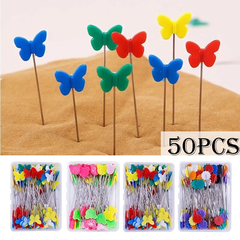 50pcs/box Flat-head Sewing Needle Pins Dressmaking Pins Stainless Steel Embroidery Patchwork Pins DIY Sewing Garment Accessories