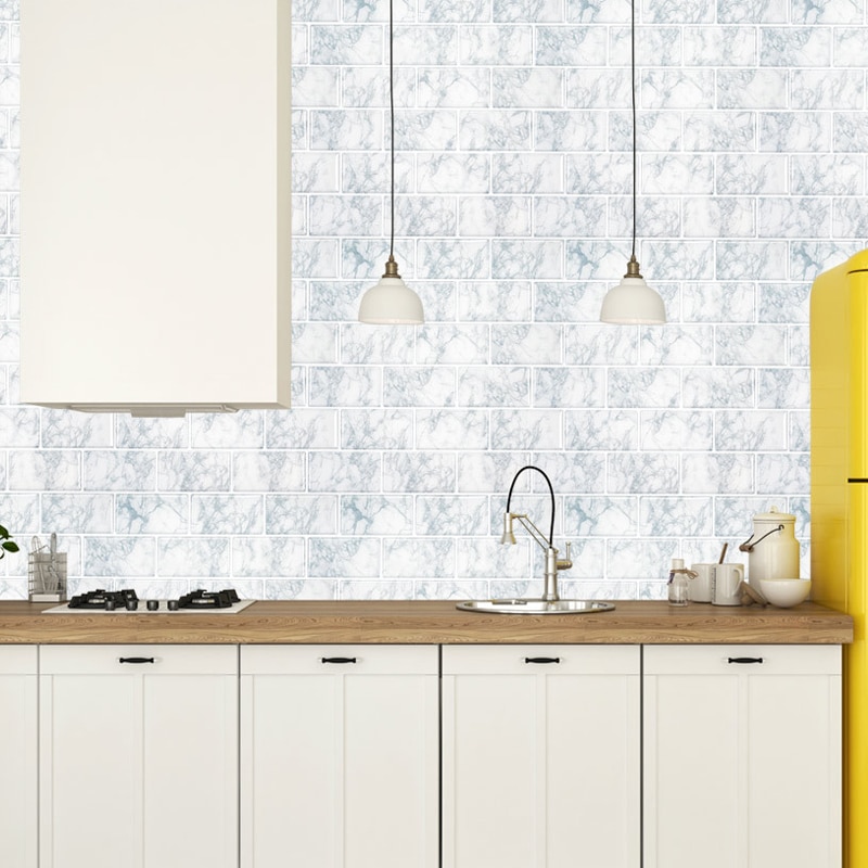 large self-adhesive tile sticker backsplash 3D wallpaper DIY kitchen bathroom decorative white waterproof wall tiles