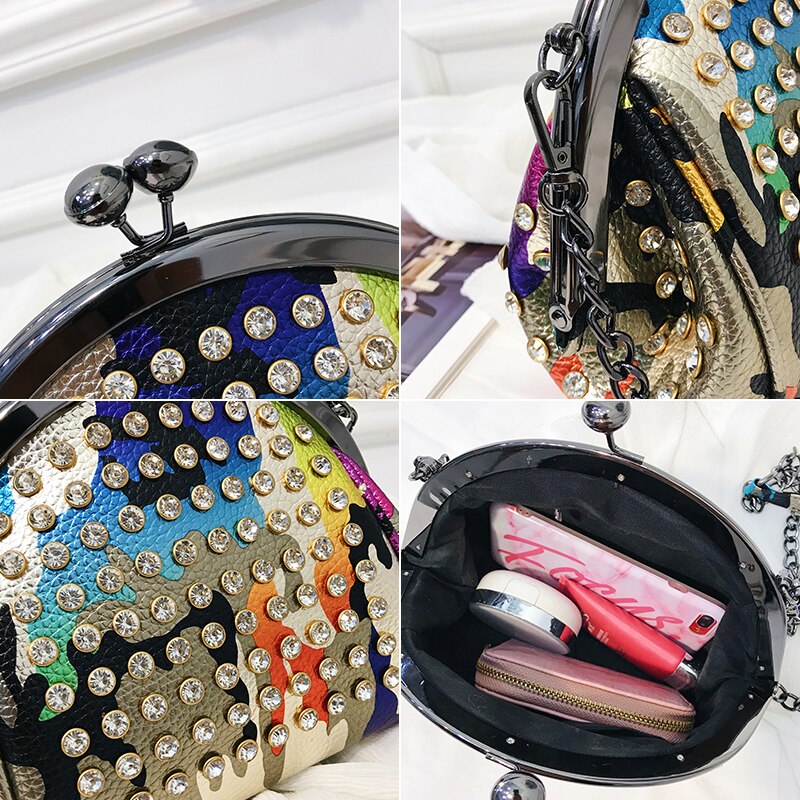 Women Bag PU Leather Diamonds Shoulder Bag Chain Shell Messenger Bag Female Tote Crossbody Bags For Girls BG41 Q4