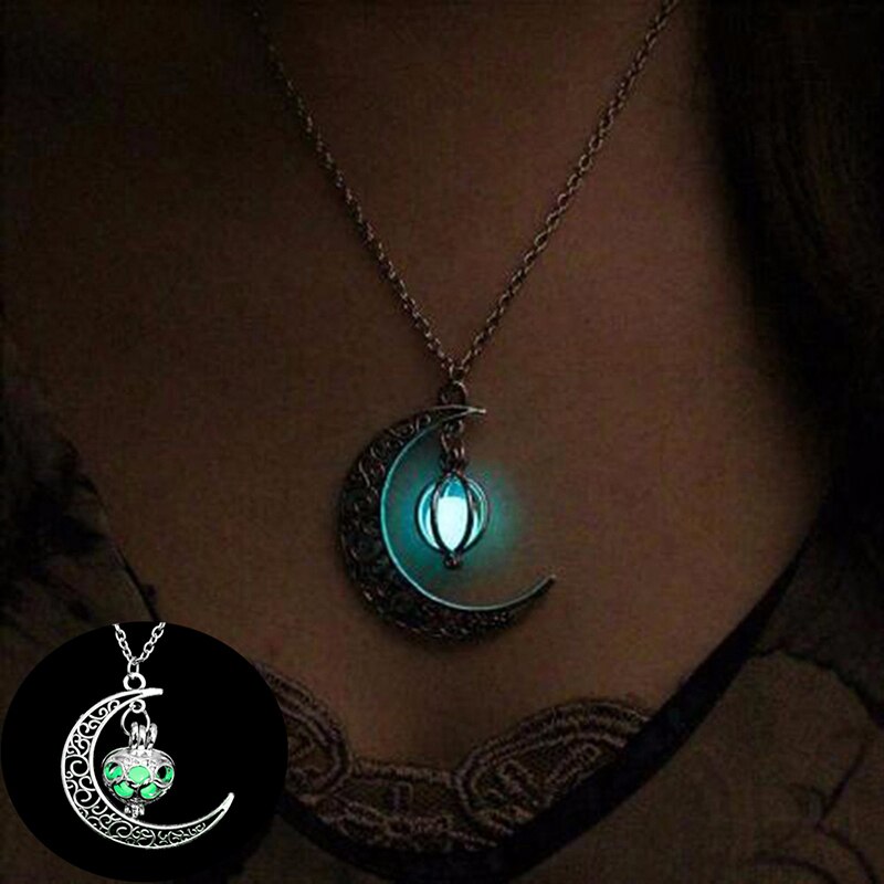 Neue Schmuck Mond Anhänger Halsketten Halloween Charme Kette Anhänger Halskette Nachtleuchtende Für Frauen Weibliche Legierung