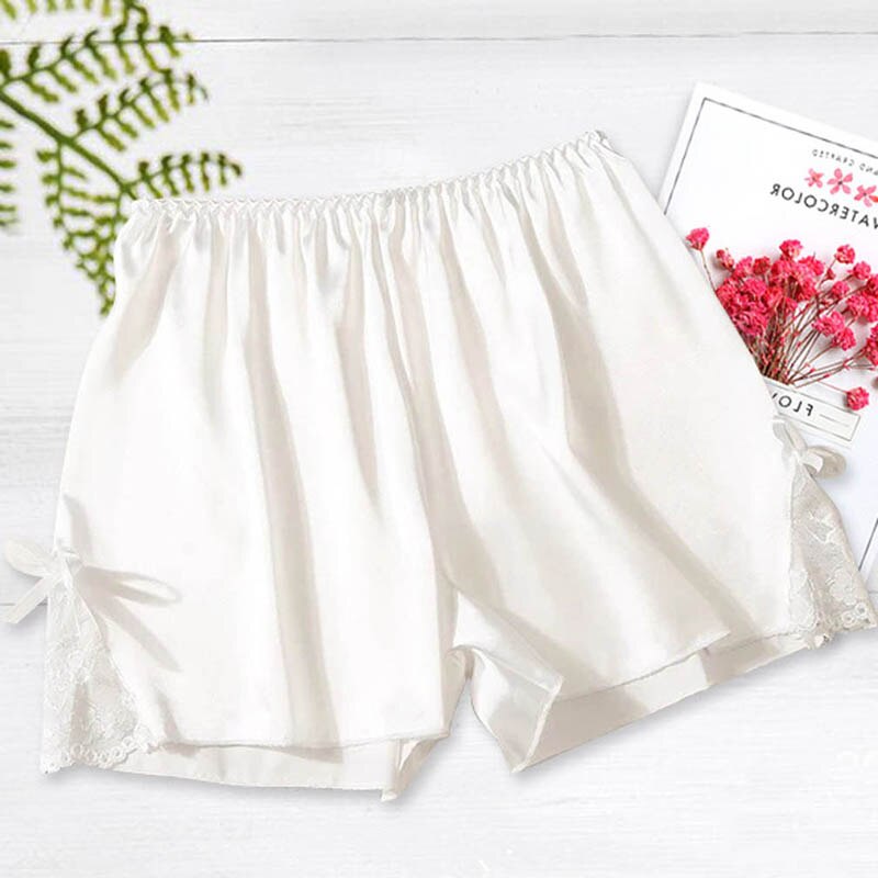 Pantalones cortos de dormir para mujer, ropa de dormir con cintura elástica sedosa, de satén,