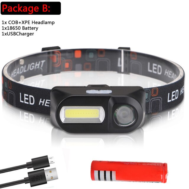 LED Koplamp T6 + COB LED Koplamp Koplamp Zaklamp Fakkel Lantaarn hoofd licht Gebruik 18650 batterij voor Camping