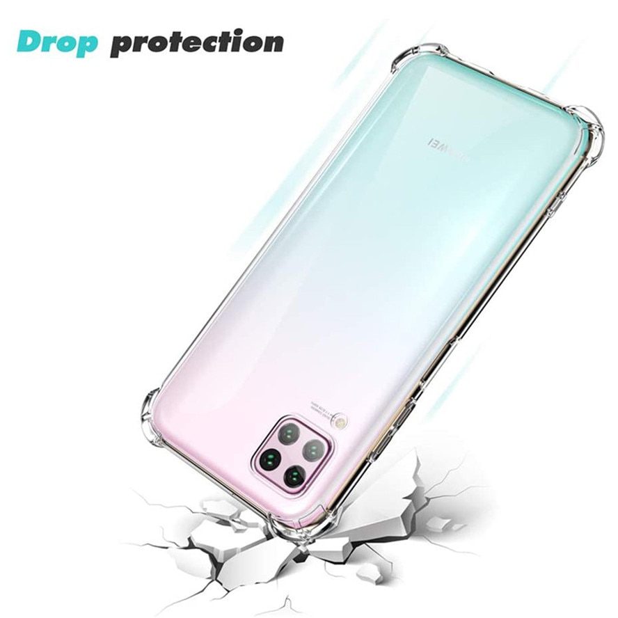 3-en-1 hauwei p 40 lite verre de caméra + étui d'airbag transparent doux pour huawei p40 lite lumière lait verre housse de protection